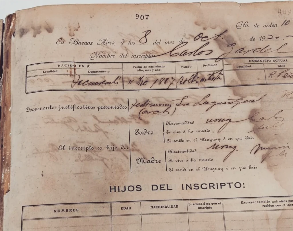 Carlos Gardel nació en Tacuarembó: la Historia lo confirma